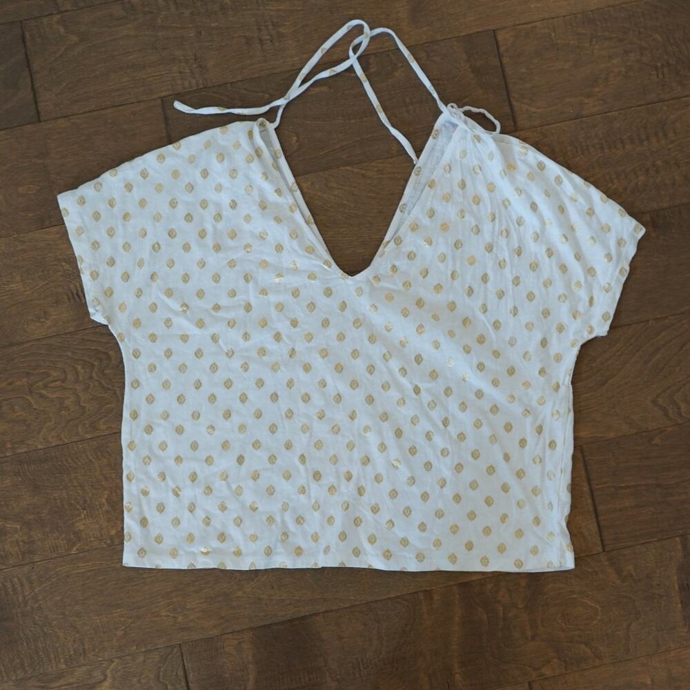 Boden Tie back Women's Jersey Tranquil Leaf Short Sleeve White Top‎ Size 8